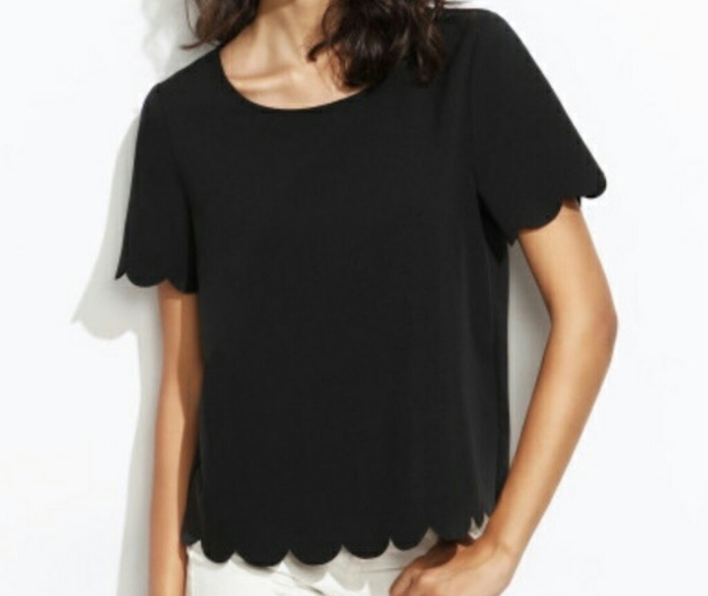 Topshop Scalloped Hem Tee In Black